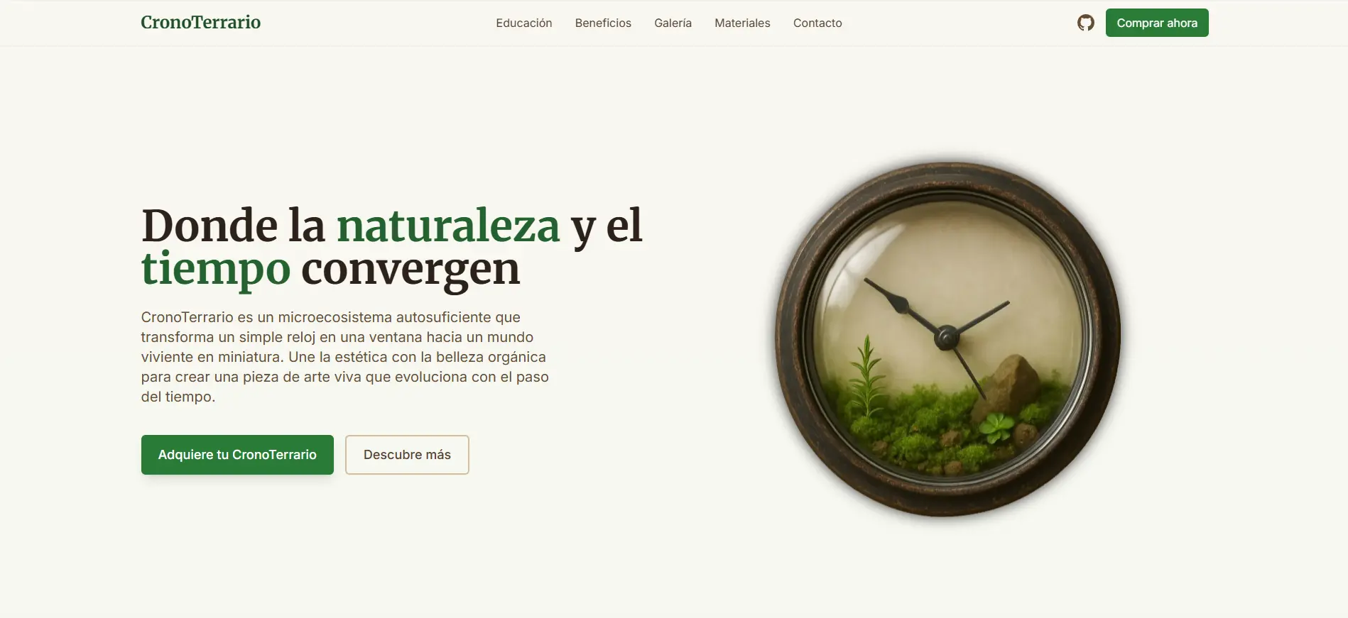 Screenshot of CronoTerrario Landing Page