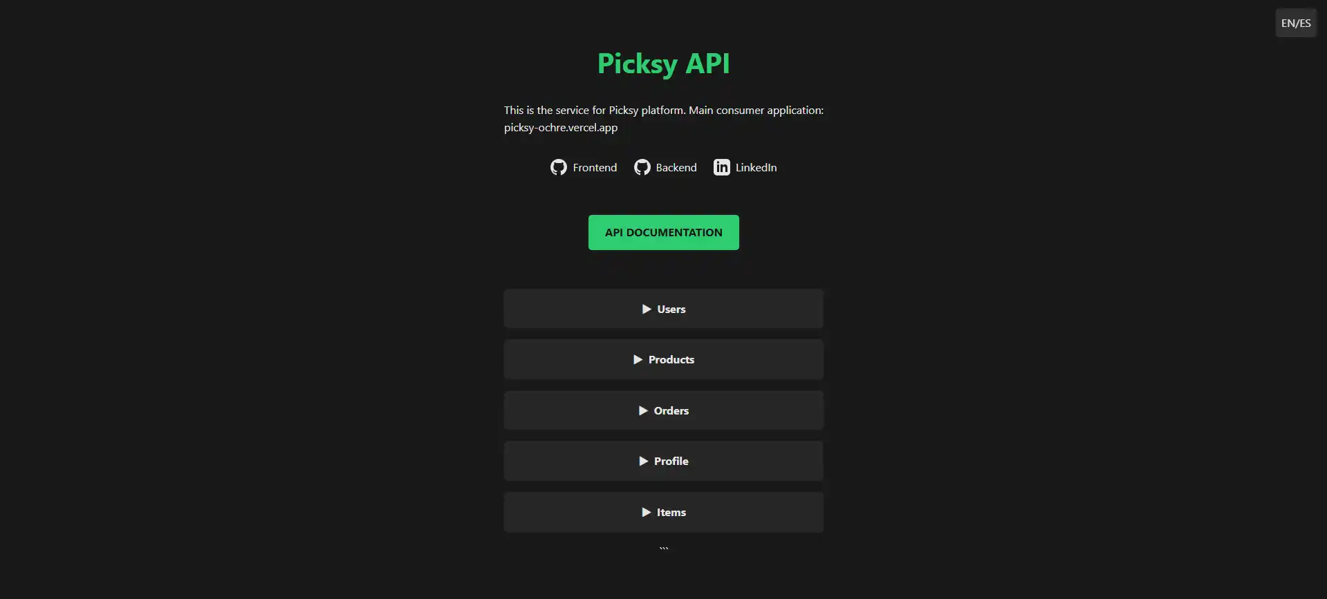 Screenshot of Picksy API
