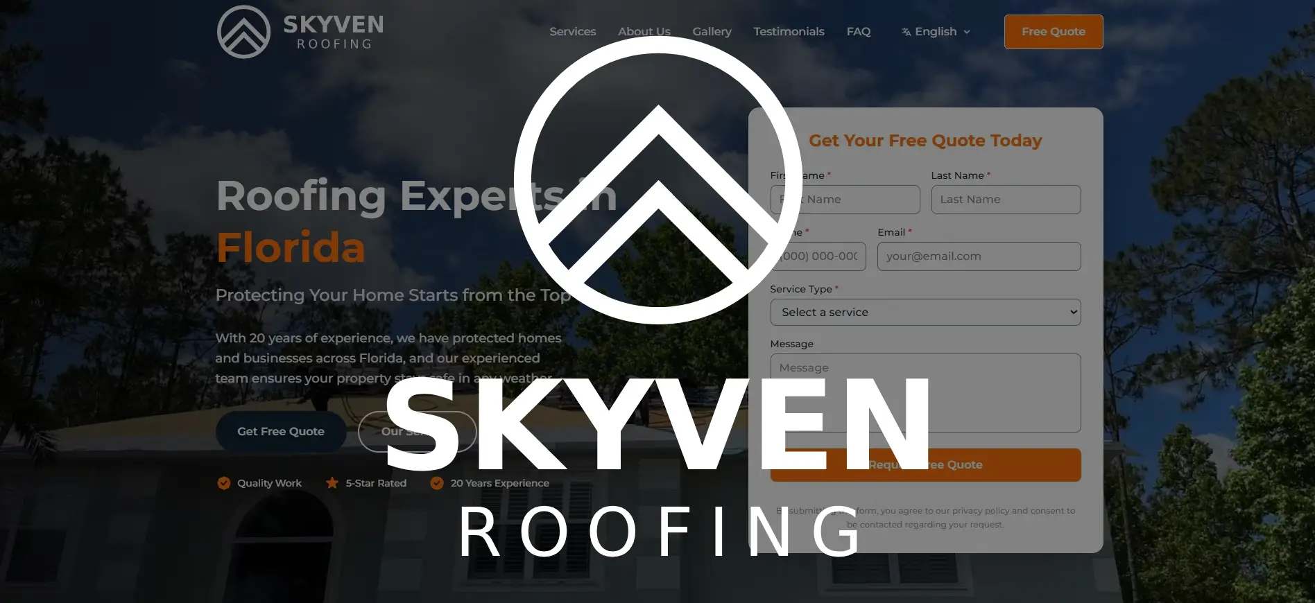 Screenshot of Landing Page skyvenroofing.com