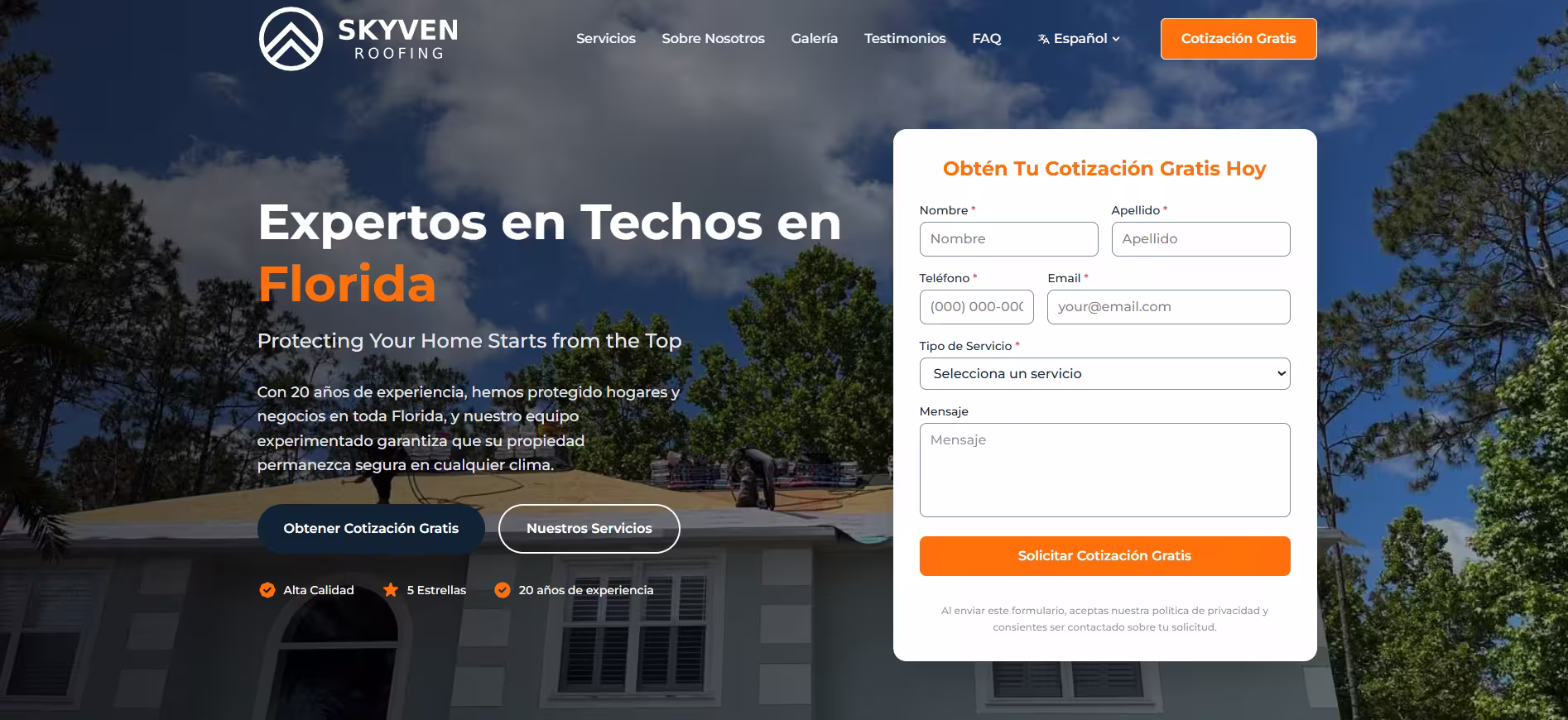 Sitio web Skyven Roofing